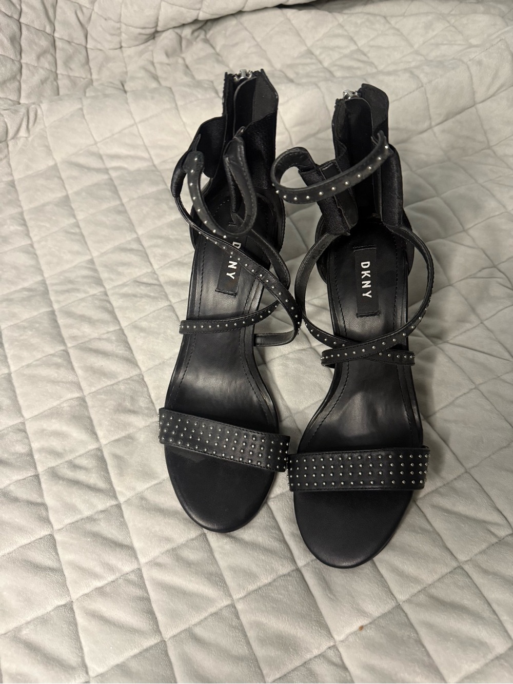 DKNY Black Studded Strappy High Heel Sandals